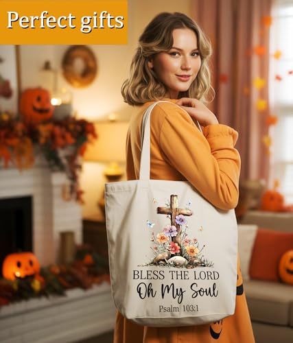 Image of Aesthetic Christian Gifts Tote Bag for Church, Religious Tote Bag for Bible Study, Medium Size with Inner Pocket
