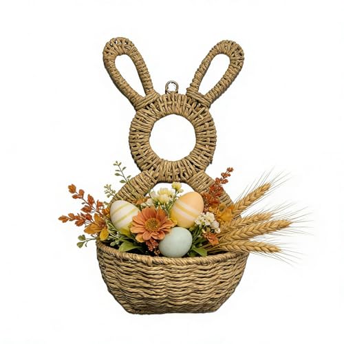 Decoración de puerta de primavera con cesta de conejo y bolsa de pared 2
