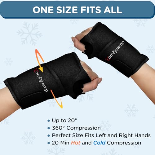 Image of Comfytemp Wrist Ice Pack Wrap for Carpal Tunnel Relief, 2 Gel Packs, HSA Store FSA Eligible Items, Hot Cold Compress Brace for Hand Injury Reusable, Tenosynovitis, Recovery Item for Men Women (Black)