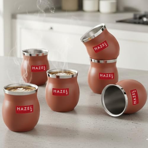 Image of HAZEL Double Wall Stainless Steel Kullad Set of 6 | Matt Brown Finish Tea & Coffee Cups | 150 ML