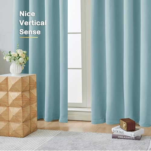 Image of Aqua Short Blackout Curtains for Bedroom 54 Inches Long 2 Panels, Modern Window Treatment Solid Thermal Insulated Curtains for Living Room, Dual Rod Pocket Blackout Drapes, 2x40Wx54L Inches