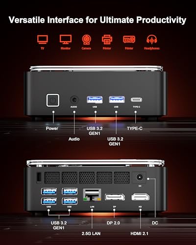 Image of Mini PC with Intel Core 14450HX (10C /16T, up to 4.8GHz), Desktop Computer Barebone Without RAM /SSD /OS, Triple 4K Display, HDMI, DP, USB-C, Ethernet, Mini Gaming Computer for Business Office Home