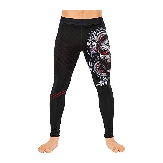 CHOO Mens Gym Workout Exercise Spats Muay Thai Jiu Jitsu MMA BJJ Leggings Tights for Men,XL,Dragon Skull