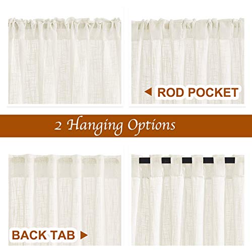 Nicetown Linen Sheer Curtains For Large Windows, Rod Pocket & Tab Top Semitransparent Living Room Sheer Linen Drapes Privacy With Light Filter For Hall/Porch/Villa, Natural, W52 X L108, 2 Panels #TOP1
