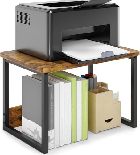 Image of MTANK Heavy Duty Desktop Printer Stand with Storage - Multi-Purpose Shelf Organizer for Home Office, Small Printer Table for Copier, Scanner & Fax Machine (Rustic Brown)