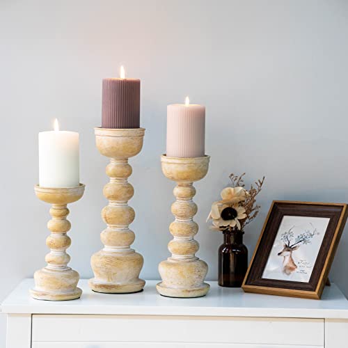 Tall Pillar Candle Holders Set Of 3-12", 10", 8”H Candlestick Candle Holder Stand, Traditional Decor For Fireplace/Table Centerpiece/Rustic/Farmhouse-Best Gift #TOP3