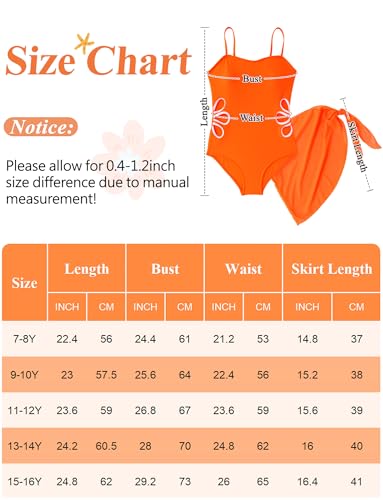 Image of SEAUR Girls Cut Out One Piece Swimsuit with Cover Up Skirt Bathing Suit Swimwear 7-16 Years