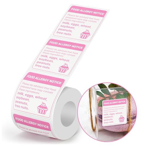 2"x2" 300pcs Square Food Allergy Stickers Waterproof for Party, Restaurants, Allergen Warning Stickers for Food, Kitchen