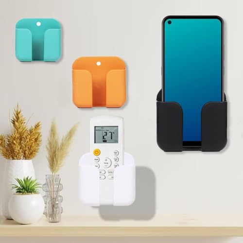 Image of WALLVIEW TECH Pack of 4 Wall Mount Self-Adhesive Wall Storage Mobile Holder | Mobile Phone Charging Bracket | Multipurpose Organizer Wall Mount Holder for Remotes,Phone (Multicolour)