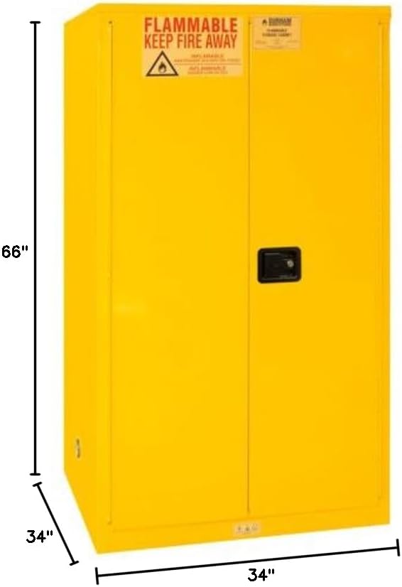 Durham Manual Door Safety Cabinets, Dur-M60, W X D X H: 34 X 34 X 66 3/8, Capacity: 60 Gallon, Unit Weight: 330#, Number Of Shelves Incl: 2, 1060-M-50