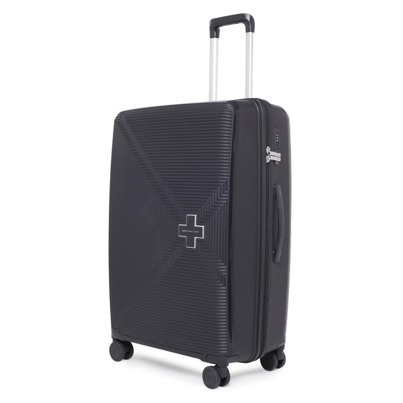 Image of SWISS MILITARY Maze 75CM Hard Trolley Bag, 106L Large Polypropylene Luggage, TSA Lock, 360 Dual Wheels, Anti-Theft Zipper, Branded Interior, Strong Handle, Long Trip Travel Suitcase, 5-Year Warranty