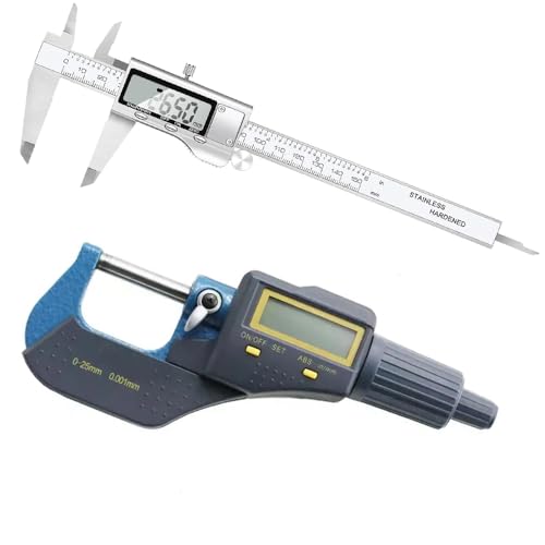 Image of SKADIOO Precision Measuring Tool Set - Stainless Steel Digital Vernier Caliper 6 Inch & Digital Micrometer 0-25mm | LCD Display, High Accuracy for Machinist, Engineering, DIY Use.