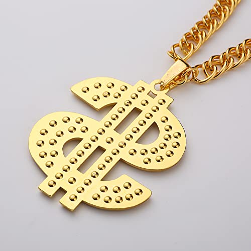 Gold Chain Necklace with Dollar Sign, 25.6 Inch Golden Ultra Luxury Looking Feeling Real Solid 14K Gold plated Curb Fake Neck Chain for Party Dancing…4