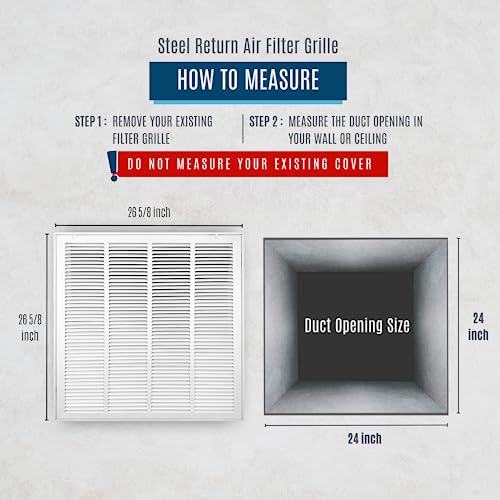 Image of 24 inch X 24 inch Steel Return Air Filter Grille by HANDUA | Removable Face Door HVAC Duct Cover Grill for 1-inch Filter, White | Outer Dimensions: 26.5 inchW X 26.5 inchH