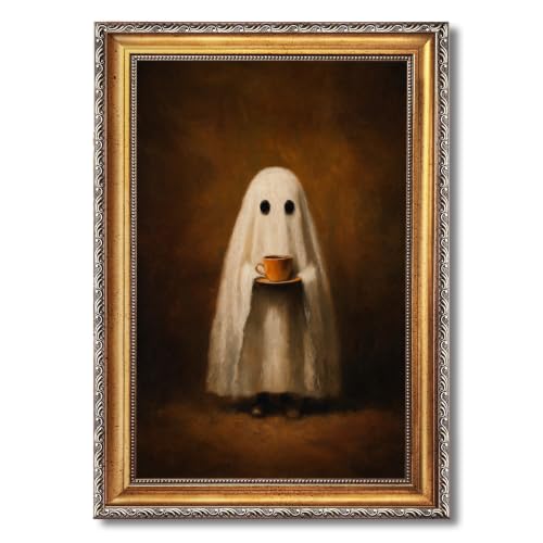 Vintage Ghost Wall Art Dark Academia Canvas Print Whimsical Spooky