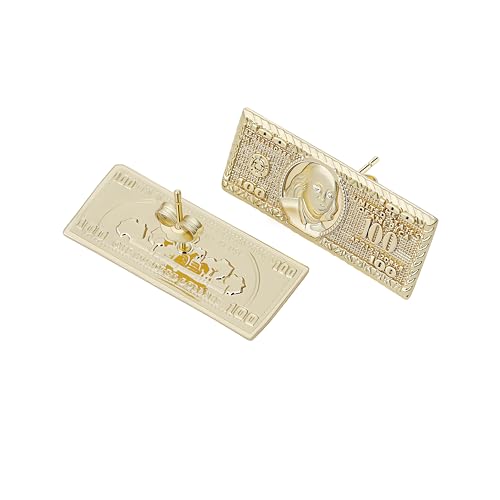 14k Gold Plated Rough Textured Cookie Nugget Stud Earrings Classic 100 Hundred Dollar Bill Money Stud Earrings For Men/Women Unisex2