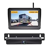 Rvsisytm Solar Wireless Backup Camera, 1080P License Plate Camera with 4.3in IPS Monitor, Easy Installation, Rechargeable Reversing Camera System for Car, Van, Truck, Trailer (0091)