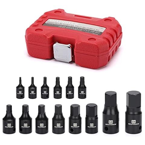 MIXPOWER 14-Piece Dr. Bit Socket Set, 3/32 to 3/4, 1/4", 3/8" and 1/2" Drive, Cr-Mo Impact Grade, SAE, Hex Bit Socket Cover
