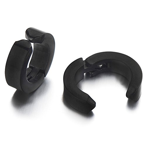 Pair of Black Huggie Hinged Hoop Earrings Non-piercing Clip on Earrings Unisex Men
