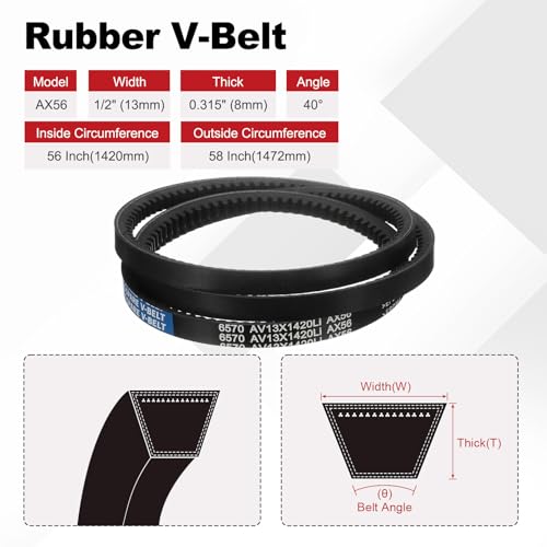 Image of AX56 Belt, Raw Edge Cogged Industrial Rubber EPDM V-Belt, Pack of 1 | 1 /2 inch(13mm) Width x 56 inch(1420mm) Inside Circumference x 5 /16 inch(8mm) Height