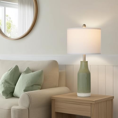 luxeflow 24.5" Ceramic Table Lamps Set of 2 for Bedroom, Sage Green Table Lamps for Living Room End Table, Small Farmhouse Bedside Lamps for Nightstands (2 LED Bulbs Included) - image 5