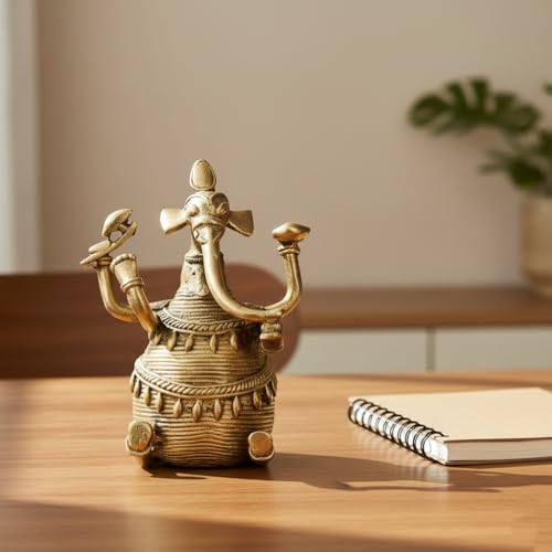 NATRIEL Handcrafted Dhokra Art Lord Ganesha Brass Figurine, Traditional Indian Decor, 5 Inch Height NATRIEL Handcrafted Dhokra Art Lord Ganesha Brass Figurine, Traditional Indian Decor, 5 Inch Height