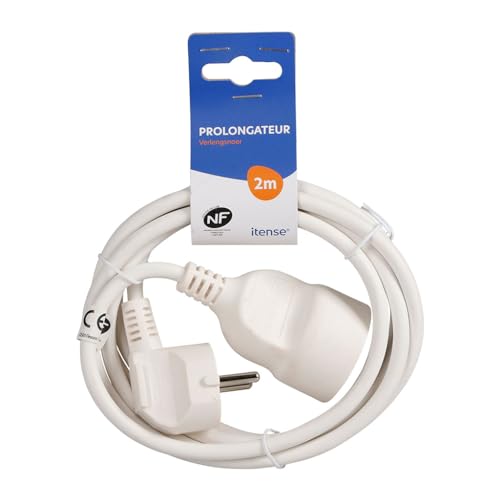 ITENSE 647886 – Rallonge Électrique/Prolongateur 2 m 16 A – 1 Prise 2P+T – Câble HO5VV-F 3G1 mm² – 3880 W – Blanche avec Sécurité Enfant