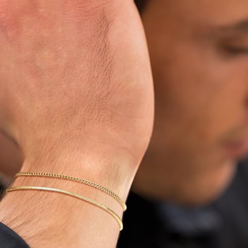 Image of Moodear Silver Bracelets for Men, Stackable Fashion Cuban Snake Chain Set