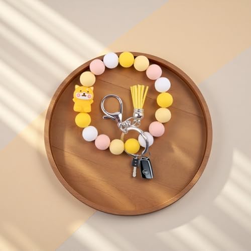 Image of Silicone Beaded Bracelet Keychain Wristlet Cute Car Key Chain Holder Wallet Bag Charm Accessory