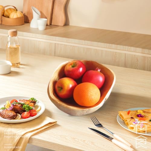 MIATTCLD Obstschale aus Natur Holz, Natur Holzschale SalatSchüssel, Handgemachte Dekoschale Unregelmäßige Kreative Obst Servierschüssel Dekoschale für Obst Salate Snack Schlüssel Dekor (25—29cm)