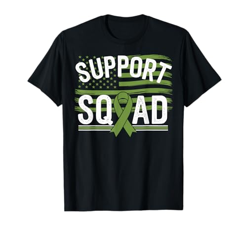USA Flag Support Squad Mental Health Awareness Green Ribbon Camiseta