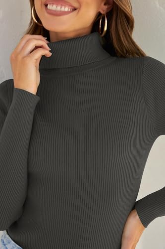Image of ZESICA Women's Turtleneck Long Sleeve Shirts 2026 Spring Trendy Tops Slim Fitted Ribbed Knit Basic Casual Sweater