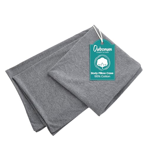 Oubonun 100% Jersey Cotton Body Pillow Cover with Zipper - Luxury Soft Removable Pillow Case - Long Fuzzy - Knitted (Grey, 21'X54')