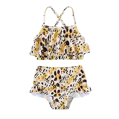Image of YOUNGER TREE Toddler Swimsuit Girl 2-Pieces Leopard Bathing Suits Halter Top Bikini Bottoms Swimming Suit Kids Beach Swimwear
