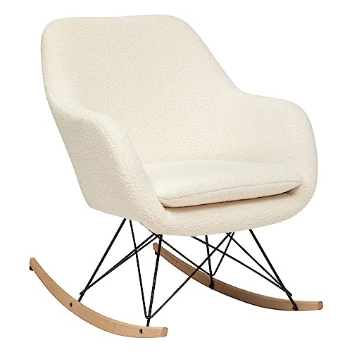 Atmosphera - Rocking-Chair Olmeto Blanc, Tissu Bouclette, Pieds en Bois et Métal, 65 x 80 x 83 cm - pour Salon, Chambre, Bureau