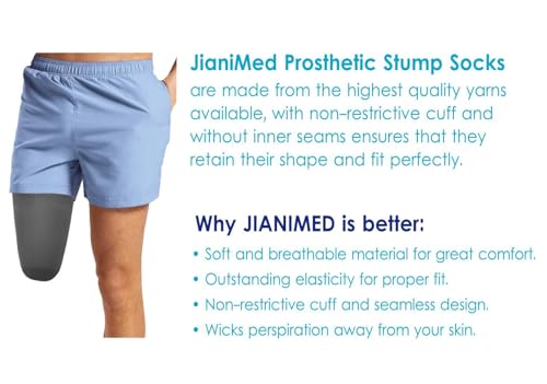 Image of Prosthetic Stump Socks - AK, 1 PLY, Light Compression, Moisture Control, Sensitive Skin, Amputee Socks, Daily use, Breathable, Taiwan Excellence, 4 PCS