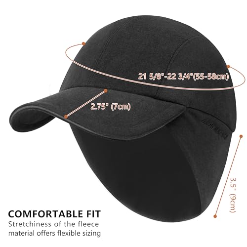 Gadiemkensd Winter Running Hats Reflective Fleece Ponytail Hat For Women Baseball Caps With Earflap Drop Down Ear Warmer Mens Skull Cap Beanie With Visor Cold Hat For Outdoor Hiking Snow Ski Black thumb #4
