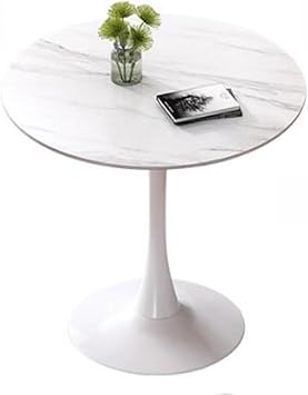 Modern White Marble Dining Table with Metal Pedestal Base Mid Century Round Kitchen Table for Home Dining Room and Cafe 60cm