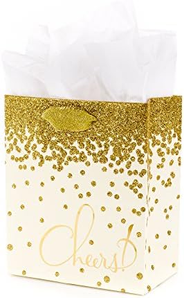 Hallmark Small Gift Bag with Tissue Paper (Gold Glitter Cheers)