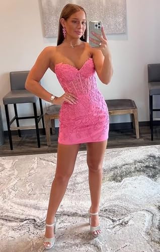 Xijun Lace Short Homecoming Dresses for Teens Strapless Tight Backless Prom Dress Mini Cocktail Party Gowns2