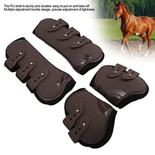 Horse Boots for Front and Hind Legs, 4Pcs PU Horses Tendon Fetlock Brace Guard Boots, Protective Horse Leg Wraps for Riding, Shock Absorbing, Jumping, Horse Gears(M)
