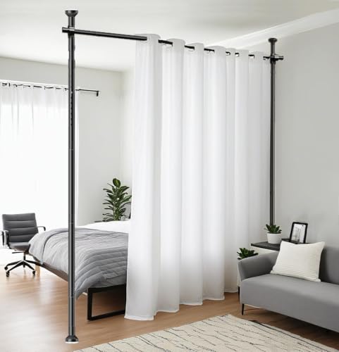 Tringle à Rideau pour Cadre de séparation de pièce 177 x 305 cm, écran réglable en flexibilité, cloison de séparation de pièce, Aucun perçage requis,...