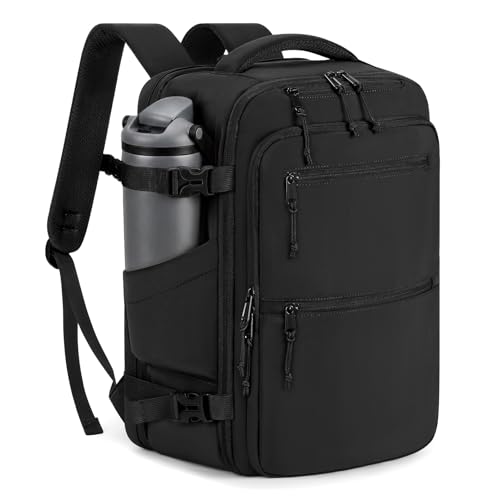 mibasies 30L Travel Backpack for Women & Men: Carry On Luggage Flight Approved TSA Laptop Backpack with Water Bottle Pocket Personal Item Bag Fits 15.6 Laptop for Weekender Business - Black