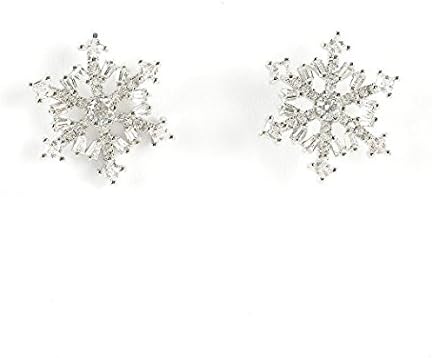 Snowflake 925 Silver Stud Earrings - Simple Shiny Zircon Ear Pendant Jewelry for Lady