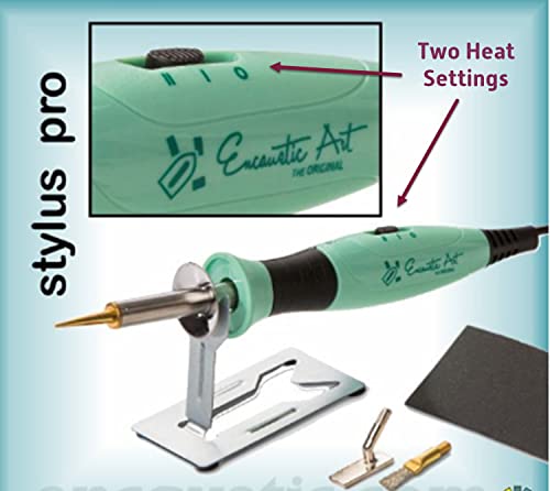 Encaustic Art Stylus Pro Low Heat Tool -Includes Stylus, 3 Attachments-Standard Drawing Tip, Brush Head And Rectangle Shape- Encaustic Painting Supplies #TOP4
