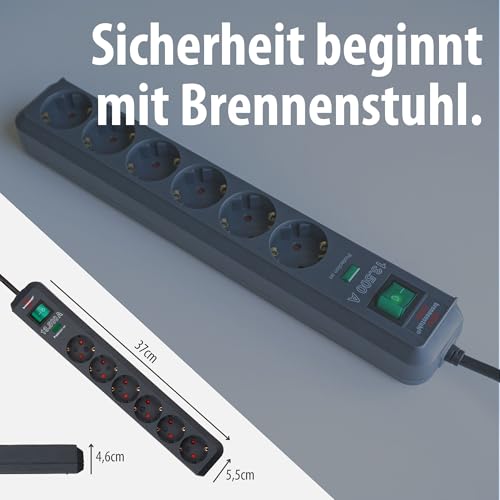 Brennenstuhl Steckdosenleiste 6-Fach mit Überspannungsschutz und 1,5m Kabel (Eco-Line Mehrfachsteckdose mit Schalter und erhöhtem Berührungsschutz) anthrazit