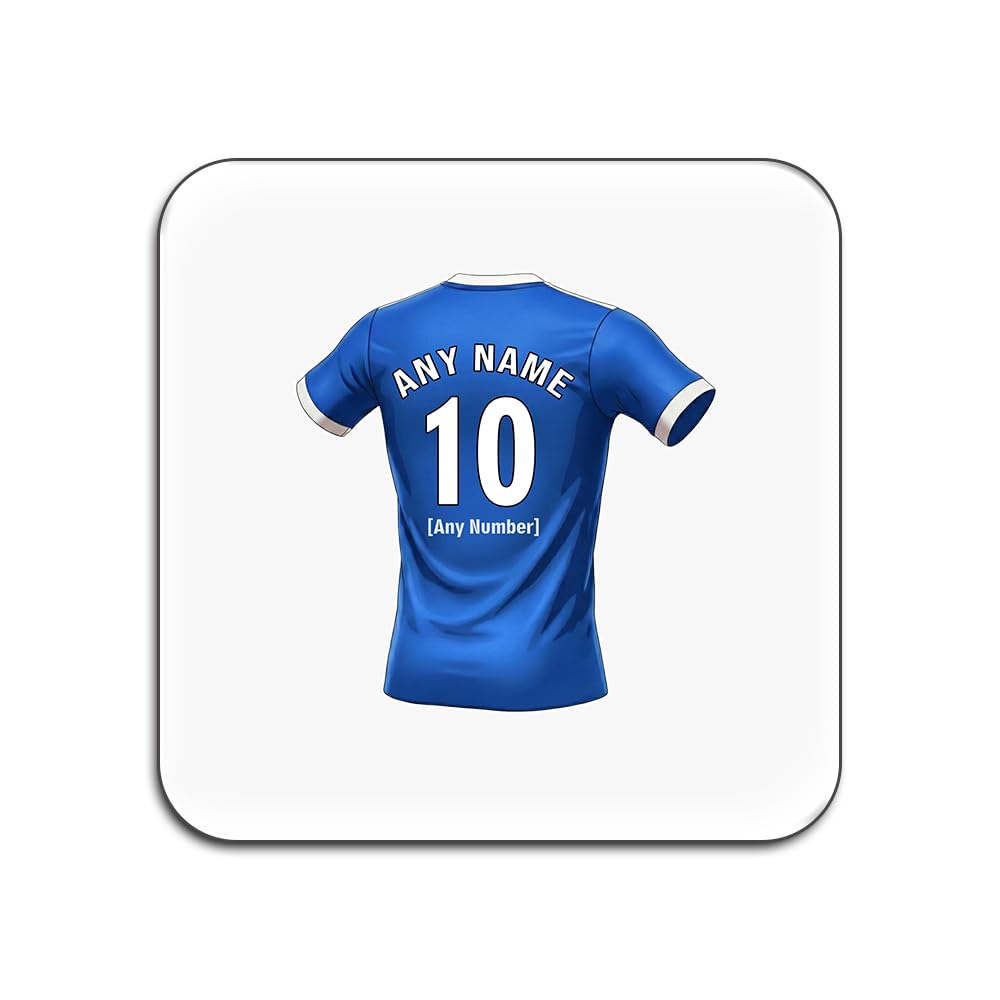 UNIGIFT Personalised Gift - Ipswich Fan White Square Glossy Coaster (Blue Football Jersey Design) Custom Name - Suffolk IP1 Club