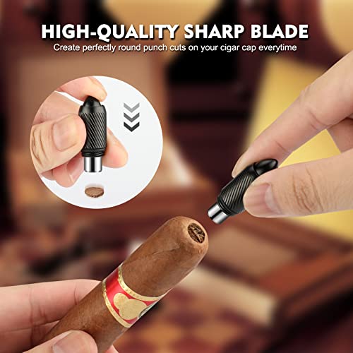 TISFA Cigar Punch Cutter Cigar Hole Opener Portable Screw Out Stainless Steel Puncher (Black) - Image 3