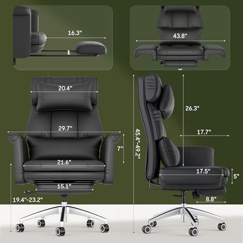 Image of FLEXISPOT Oversized Lounge Chair Indoor with Convertible Seat Width up to 44in Wheels Footrest 180 Flip Armrests, Chairs for Living Room Study Working Relaxing, Scratch-Resistant Leather, Black
