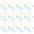 Sunco 12 Pack 6 Inch Ultra Thin LED Recessed Lighting Ceiling Lights Slim, Selectable CCT 2700K/3000K/4000K/5000K/6000K, 10W, Damp Rated, Dimmable Canless Integrated Junction Box, ETL